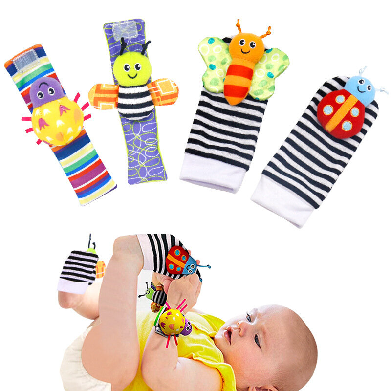 1PCS New Cute Animal Infant Baby Kids Hand Wrist Bell Foot Sock Rattles Soft Lovely Cartoon Colorful Plush Cloth Newborn Toy