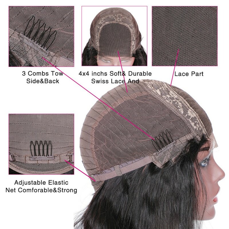 SVT-Peluca de cabello humano ondulado de Malasia para mujeres negras, pelo corto rizado con cierre de encaje, 4x4, 180% de densidad, barata