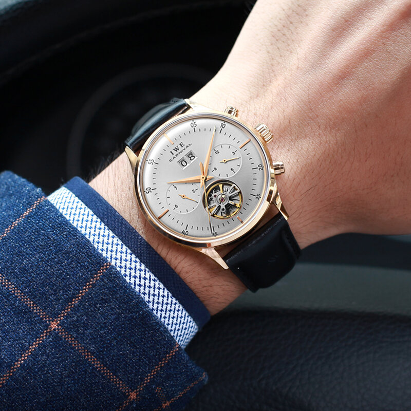 Montre Homme Marca de luxo Relógios para Homens Auto Enrolamento Automático Mens Watch Couro Data Impermeável Homens Relógios De Pulso Mecânicos