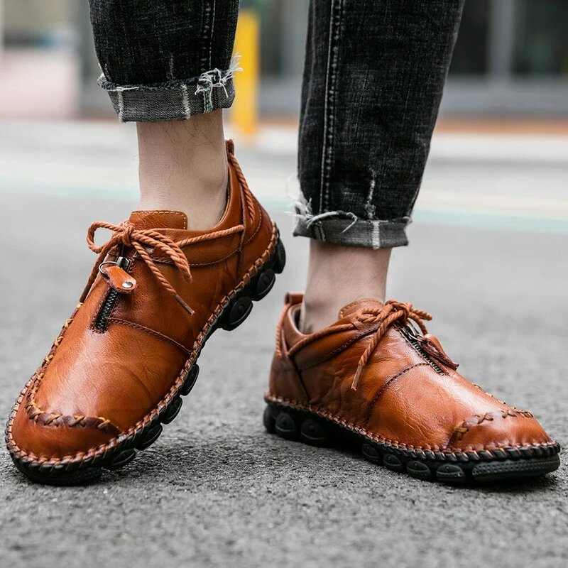 Nueva marca de zapatos casuales de moda de alta calidad de cuero partido zapatos de los hombres cómodos mocasines zapatos planos mocasines de gran tamaño 38-48