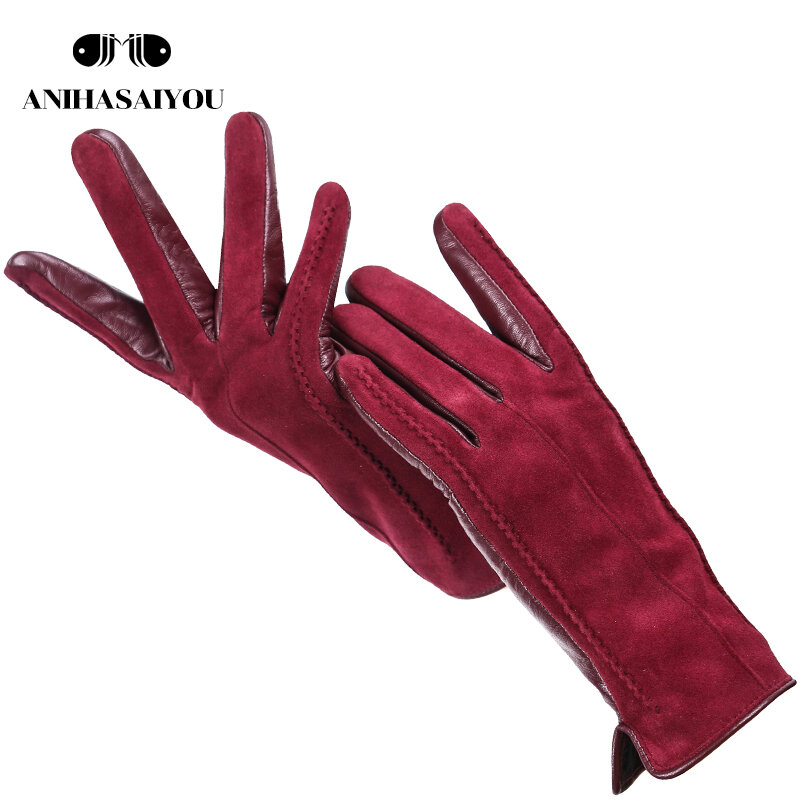 女性用本革手袋,上質なタッチマニクル,カラー,冬用レザーグローブ,50% 本革,50%-2007