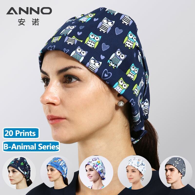 ANNO-قبعات قطنية للتمريض ، شعر قصير أو طويل ، طباعة كرتون حيوان ، للنساء