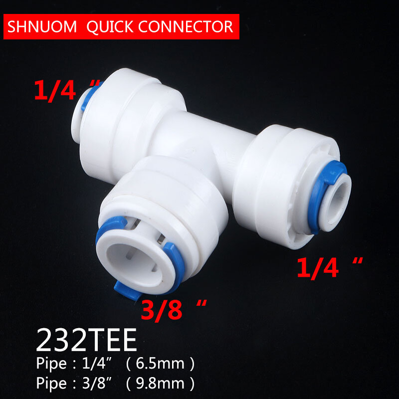 1/4” 3/8” to 1/4" Tube Diameter Chang 6.5MM9.5MM 3 Way Tee Quick Connect Push Fit RO System Water 223 Fittings Tipy Fast Joint