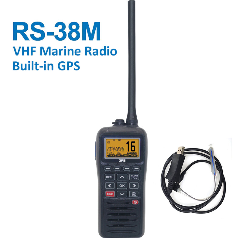 Terbaru RS-38M VHF Radio Laut Tertanam GPS 156.025-163.275MHz Mengambang Transceiver Tri-watch IP67 Tahan Air Walkie Talkie