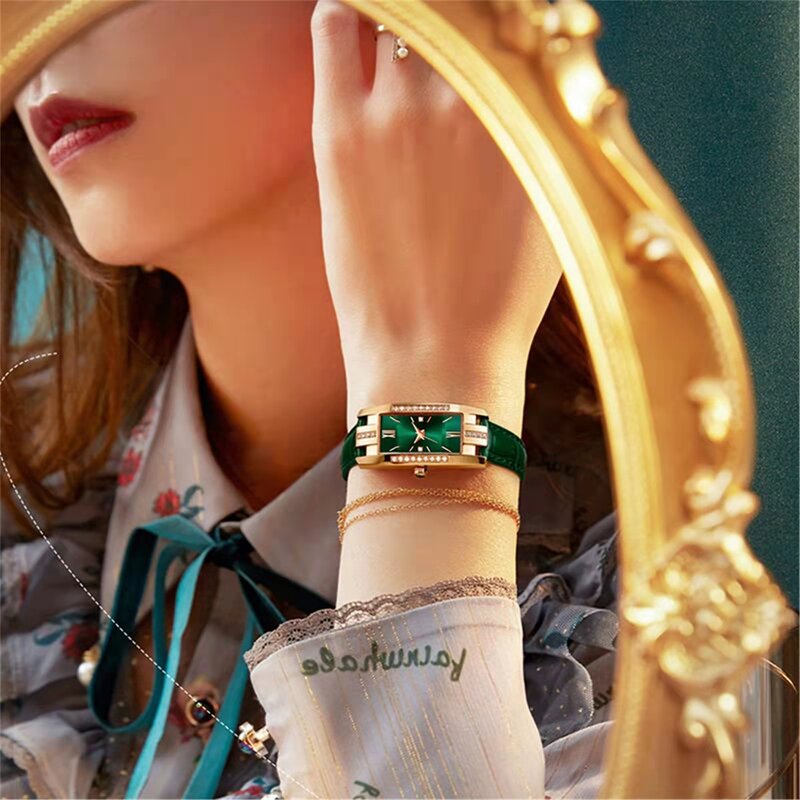 WOKAI wysokiej jakości klasyczny retro pasek damski kwarcowy kwadratowy zielony zegarek kwarcowy uczeń damski nosić zegar luksusowy styl