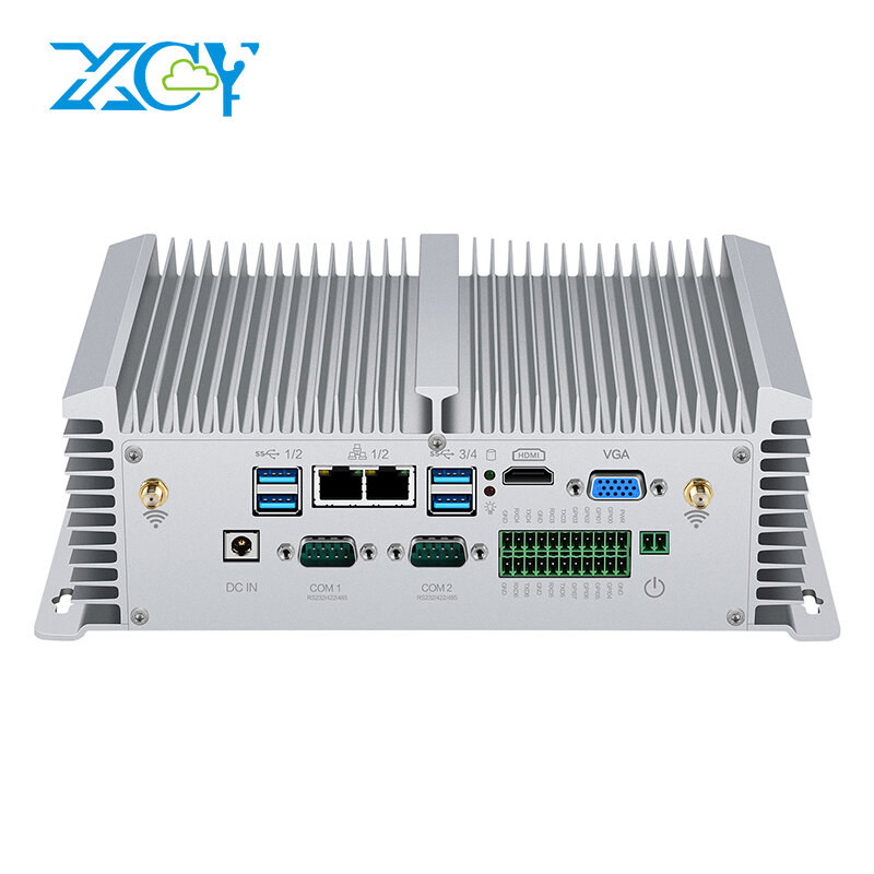 Mini PC IoT industriale senza ventola Intel Core i7 8550U 6x RS232 RS422 RS485 GPIO HDMI VGA 8x USB Windows Linux supporto WiFi 4G LTE