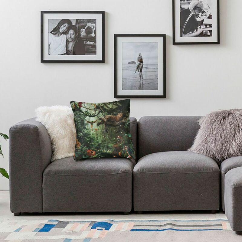 Леопардовый квадратный чехол для подушки в дождевом лесу, полиэстеровый льняной бархатный креативный декоративный чехол на молнии для диванной подушки, чехол для диванной подушки