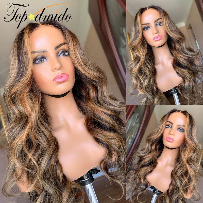 Topodmido resaltar el Color cierre 4x4 de encaje pelucas con minimechones pelo Remy brasileño 13x4 frente de encaje pelucas de cabello humano para las mujeres