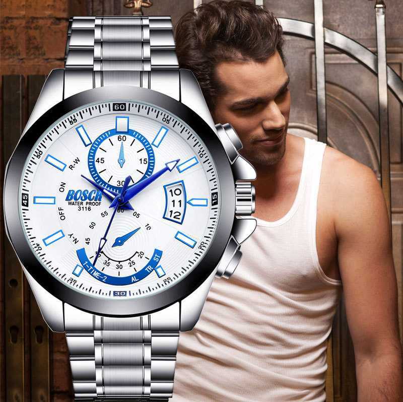 BOSCK-Reloj de negocios de acero inoxidable para hombre, cronógrafo de cuarzo, resistente al agua, con fecha y día automático, informal, de marca de lujo