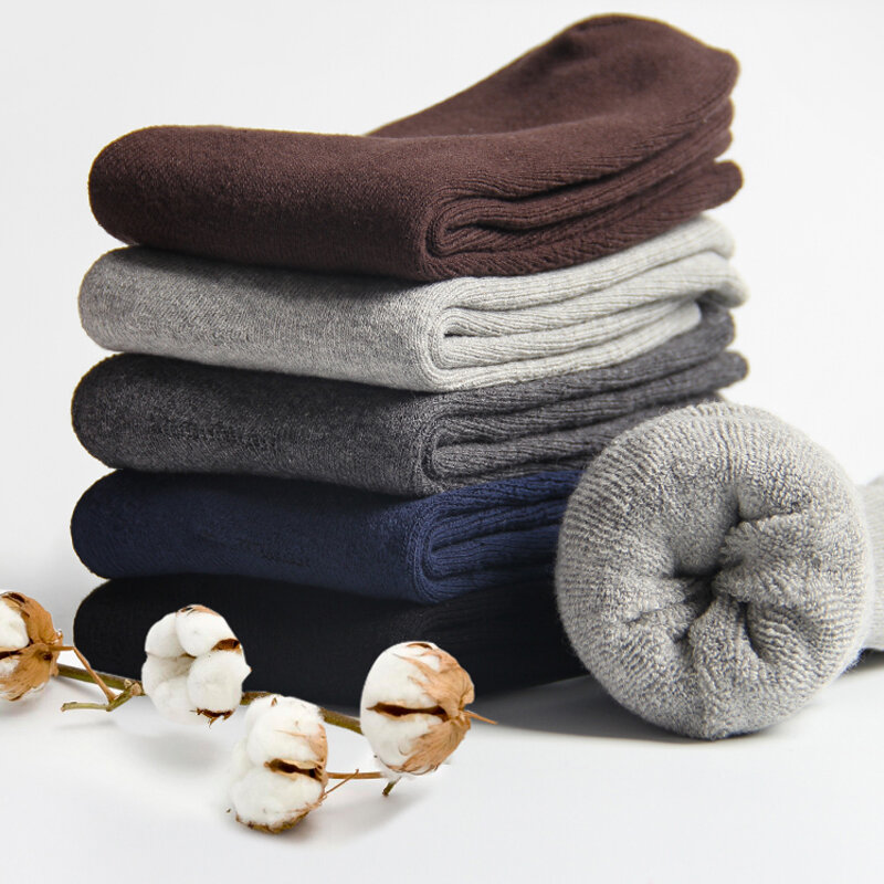 HSS-Calcetines de algodón 100% para hombre, medias gruesas y cálidas de alta calidad para negocios, color negro, para otoño e invierno, 5 pares