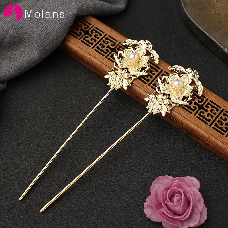 Molans Traditionele Vintage Oude Chinese Haarspelden Pearl Haar Sticks Vork Voor Vrouwen Bruid Haar Clips Haaraccessoires Hoofdtooi