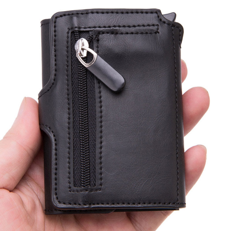 Taihaol-carteira masculina com identificação por radiofrequência (rfid), porta-cartão de crédito, de alumínio, de alta qualidade, preto, para moedas