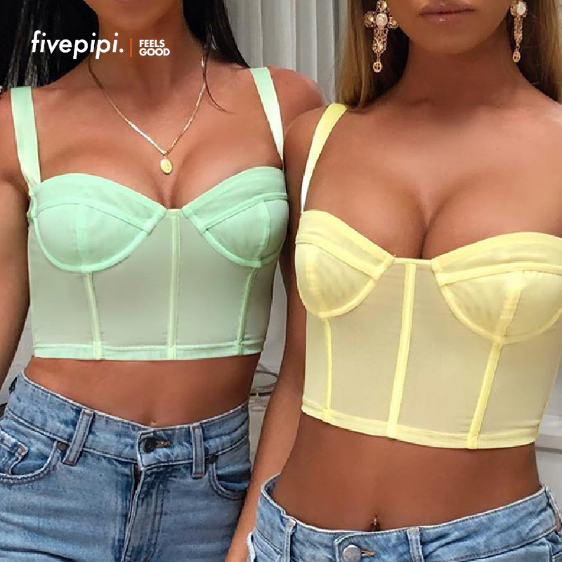 Corset Top Crop Tops Thick Strap Bustier Summer 2020 Minty Color Yellow Green Purple Blue Black