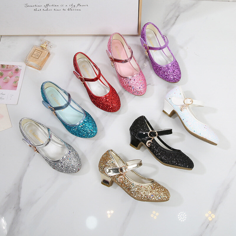 ULKNN-Salto alto para meninas, Princess Shoes for Children, calçado de couro para crianças, dedo do pé redondo, cor sólida, festa de casamento, primavera, outono, 1-3cm