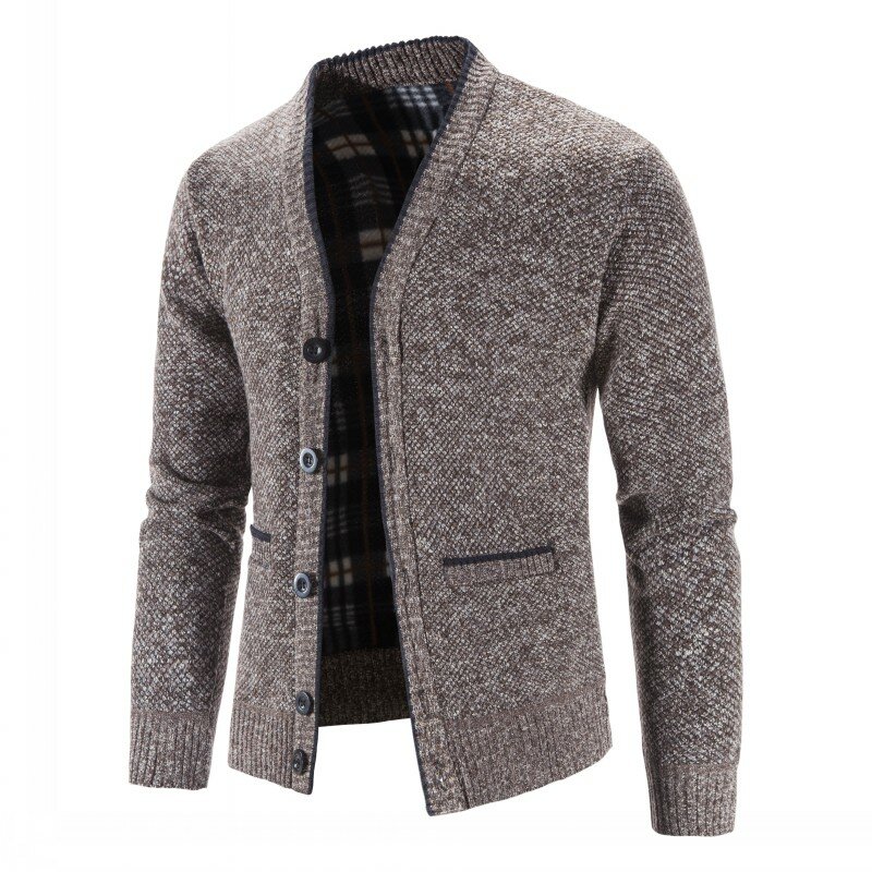 Suéter masculino de malha grossa com gola V, casaco quente casual, roupas da moda masculina, outono, inverno, 2024