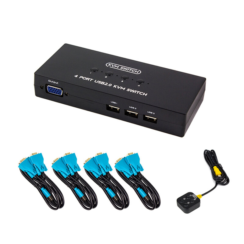 Dispositivo de Compartilhamento de Exibição VGA, USB, Mouse, Teclado, 4 em 1 Saída com Linha de Conexão, 4 Portas