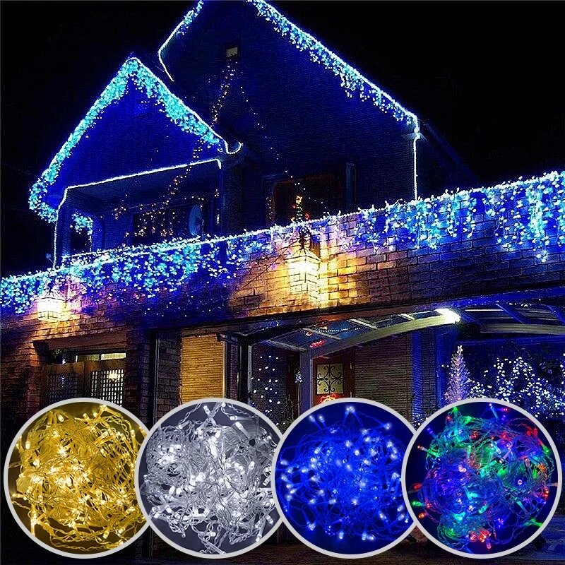 Cadena de luces LED para decoración de aleros, cortina de cascada, caída de 5M, 0,6 m-0,4, hadas de Navidad, fiesta al aire libre, jardín