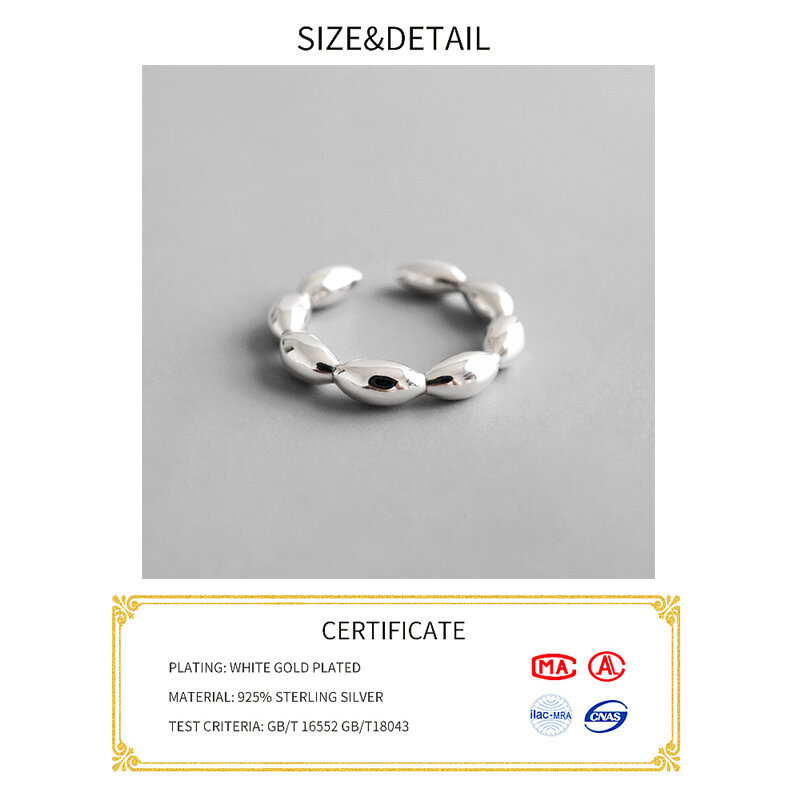 NS-925 Sterling Silver Anéis Abertos, Grânulos Geométricos Minimalistas, Superfície Lisa, Anéis De Dedo Ajustáveis, Jóias