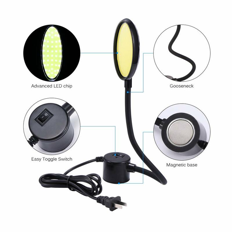 3W 6W 8W COB LED portátil luz para máquina de coser luz de trabajo LED Base de montaje magnética cuello de cisne lámpara luz para máquina de coser de