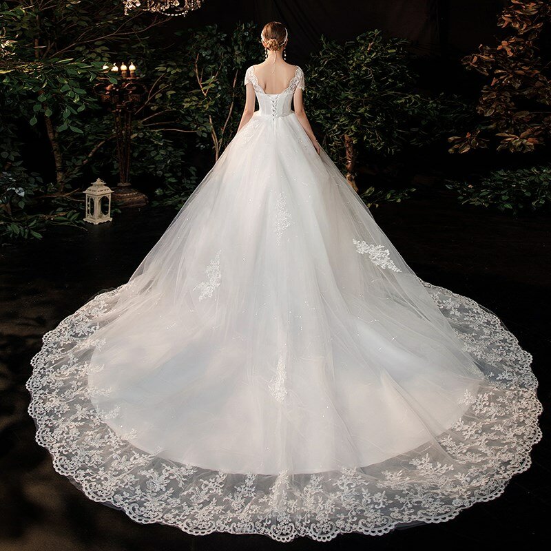 2022 роскошное кружевное бальное платье с v-образным вырезом, свадебные платья с коротким рукавом, принцесса, иллюзия, аппликация, свадебные платья Casamento