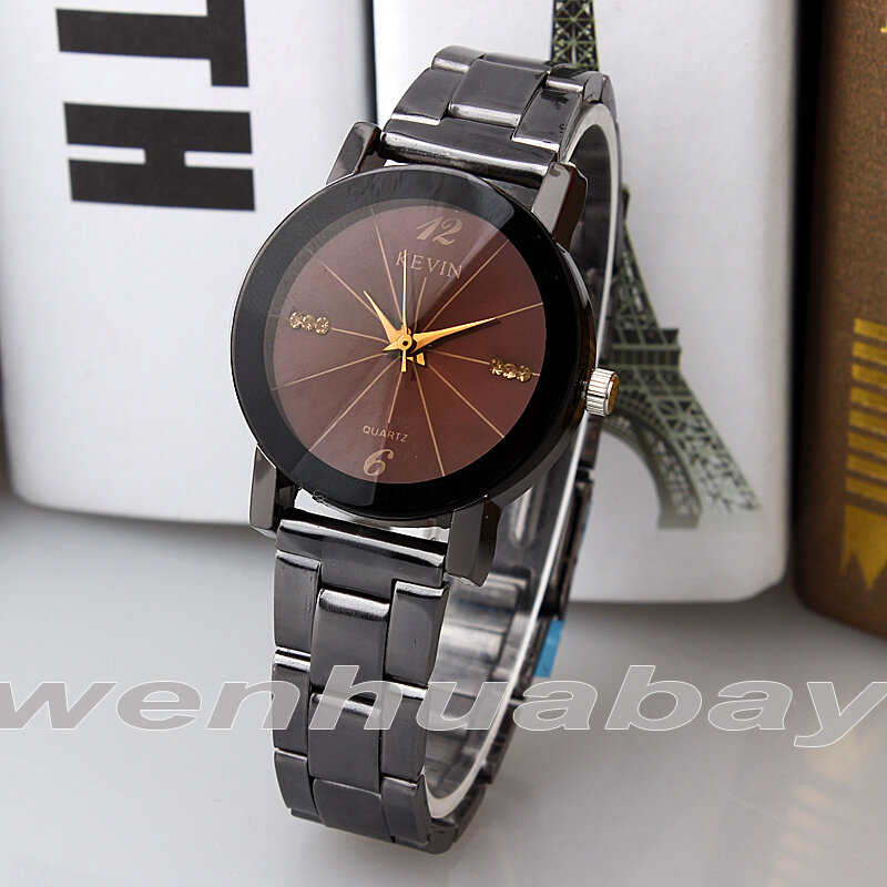 KEVIN New Design Couple Watches Fashion Black Round Dial Stainless Steel Band Quartz Wrist Watch Mens Women Lover Gifts