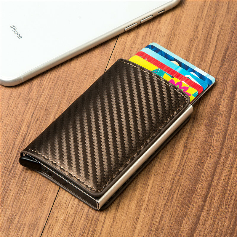 ZOVYVOL porta carte di credito in alluminio frizione in fibra di carbonio in pelle 2024 nuova scatola di metallo RFID sottile sottile Smart New Card Case portafoglio Pop-up