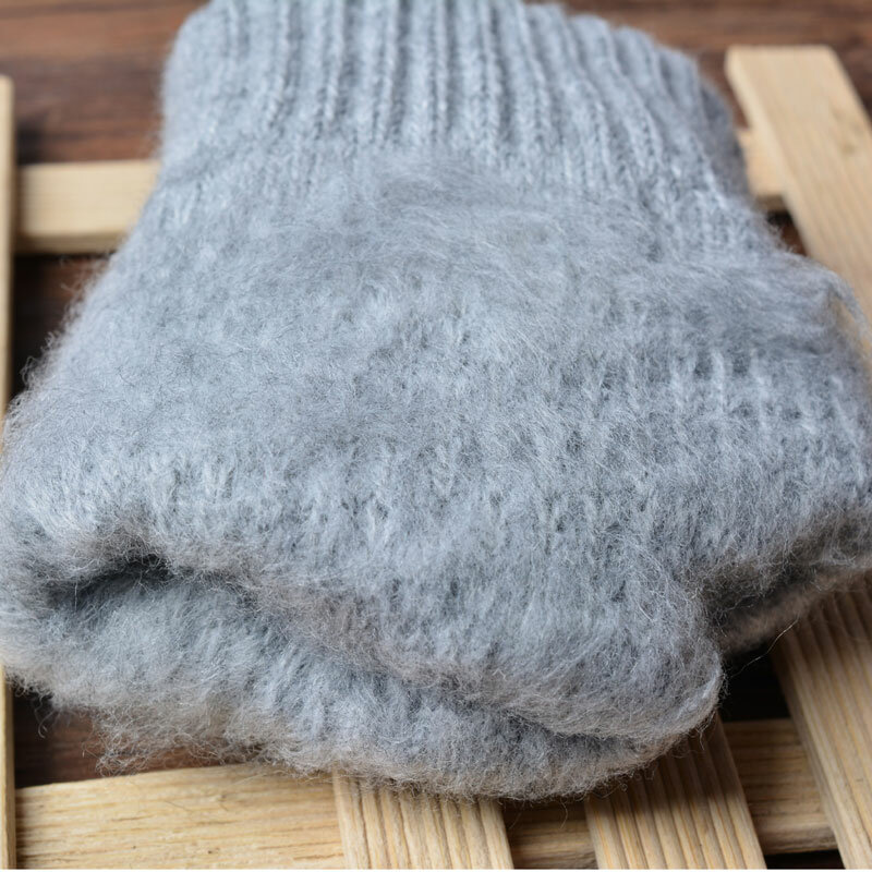 Women's Cashmere Wool Knitted Gloves Autumn Winter Thick Warm Gloves Plush Inside Solid Mittens For Mobile Phone Tablet Pad
