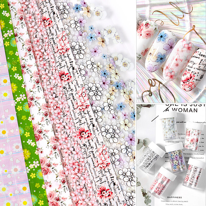 1 pezzi di fiori colorati adesivi sulle unghie foglio di trasferimento cielo stellato estate sliders per manicure Unghie Artistiche Decalcomanie della decorazione