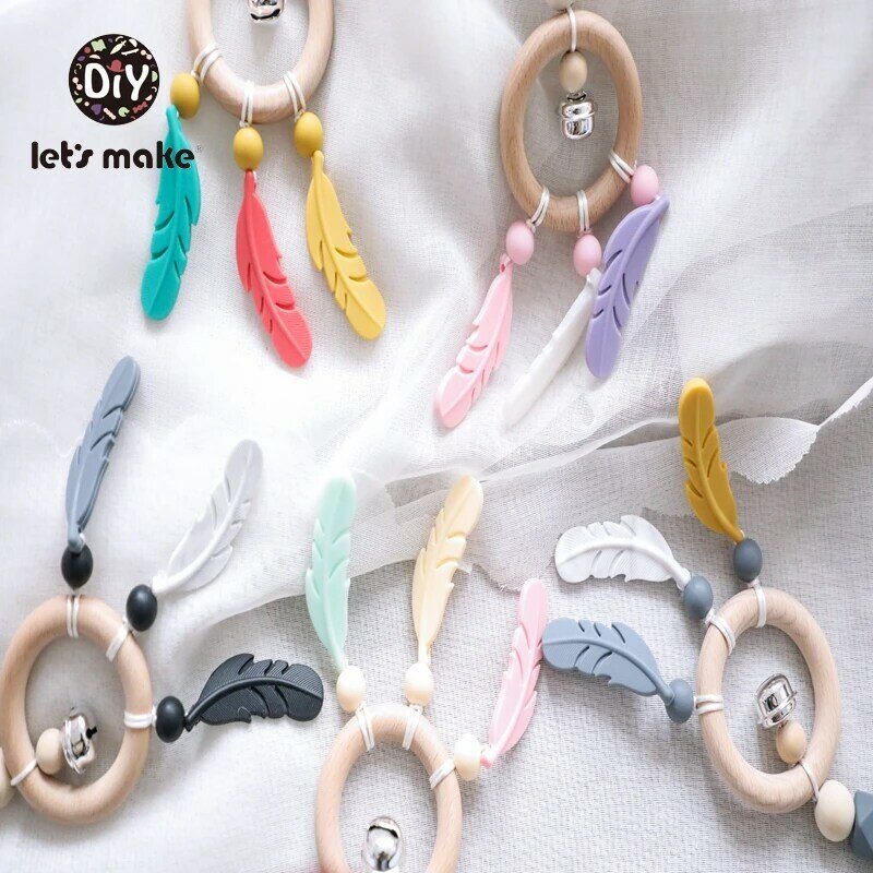 Let's Make Children's Toys Mobile On The Bed Musical Crib 1PC Feather Bell Silicone Rattle New Born Trolley Chain Ring Baby Toys