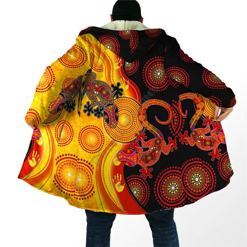 Inverno Homens Para As Mulheres Capa Com Capuz Aborígene Lagartos e o Sol 3D Prined Fleece wind breaker Capa Quente