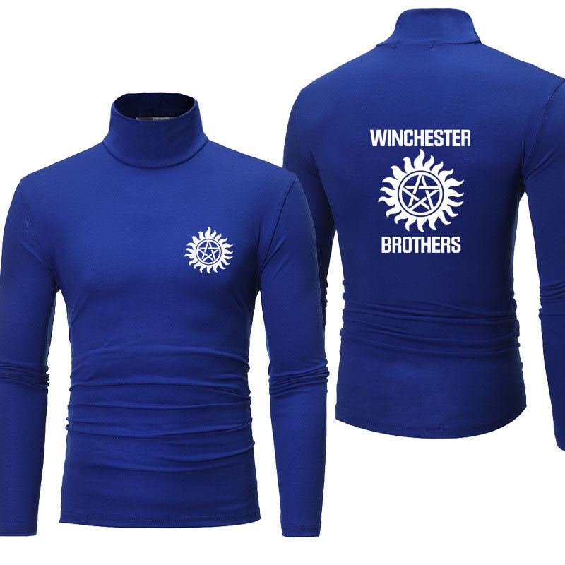 Winchester logo Solid color lining Casual sports mens top long-sleeved new Mens t-shirt high quality cotton high-neck pullover
