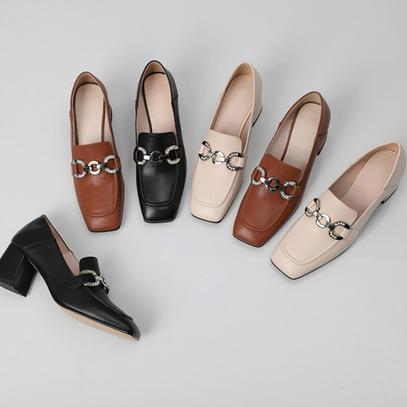 Zapatos de tacón alto con punta cuadrada para mujer, calzado de tacón grueso de 6cm, para otoño, 2021