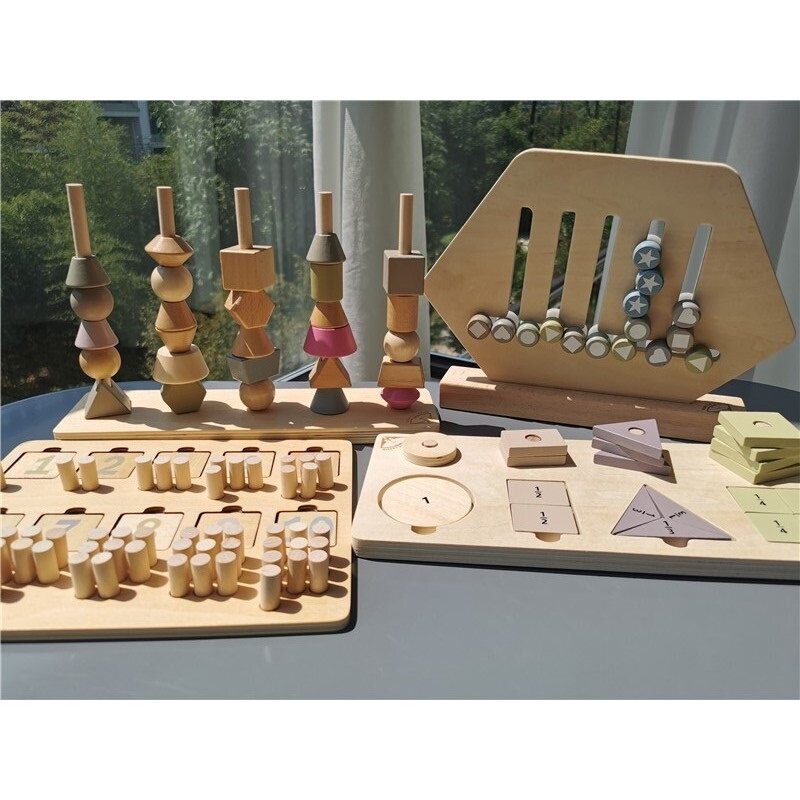 Bambini Montessori forma di legno impilatore Match giocattoli perline conteggio della matematica Puzzle pensiero logica Traning Play