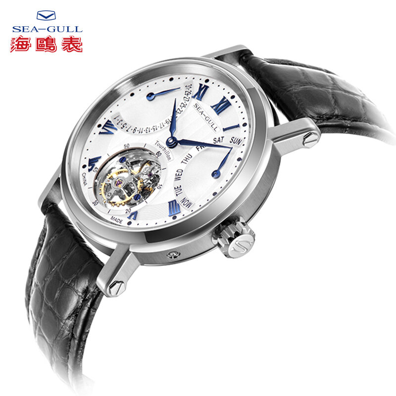 Seagull relógio masculino tourbillon relógio mecânico dia data transparente relógio turbilhão relógios esqueleto mechanicalwatch 40mm