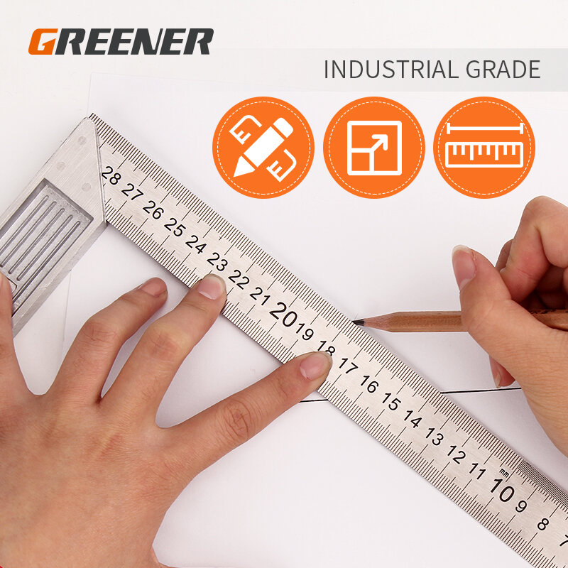 GREENER 스테인레스 스틸 L자형 눈금자, 90 도 각도 눈금자, 측정 도구, 금속 스트레이트, 목공 도구
