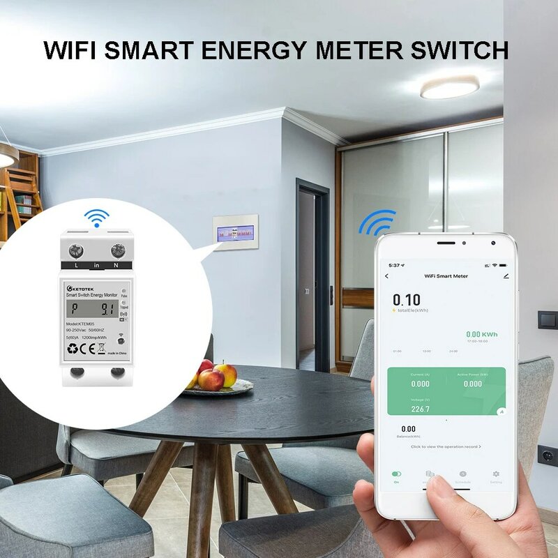 Medidor de energía monofásico con WiFi, interruptor inteligente IoT, Monitor de ahorro de energía, voltaje de vatios, salida de pulso, carril Din, Tuya