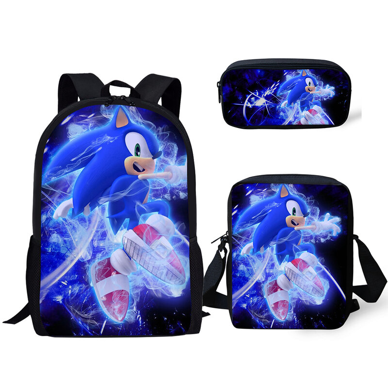 HaoYun 3PCs/Set Children's School Backpack Sonic The Hedgehog Kids School Bags Cartoon Animal Design Teenagers Book-Bags Set