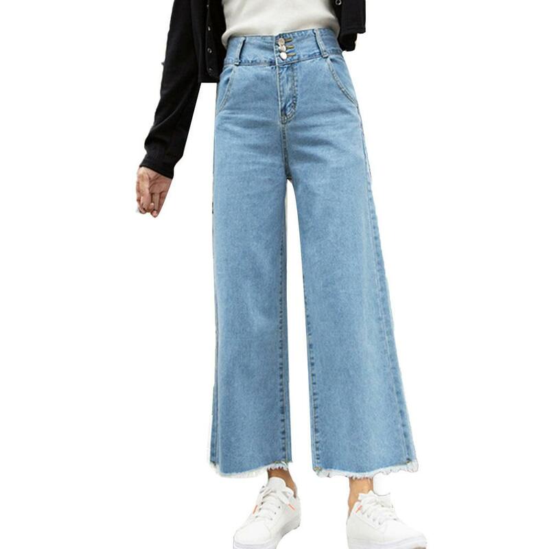 Pantalones vaqueros holgados de pierna ancha para mujer, pantalón informal de cintura alta y corte recto, a la moda, 2021