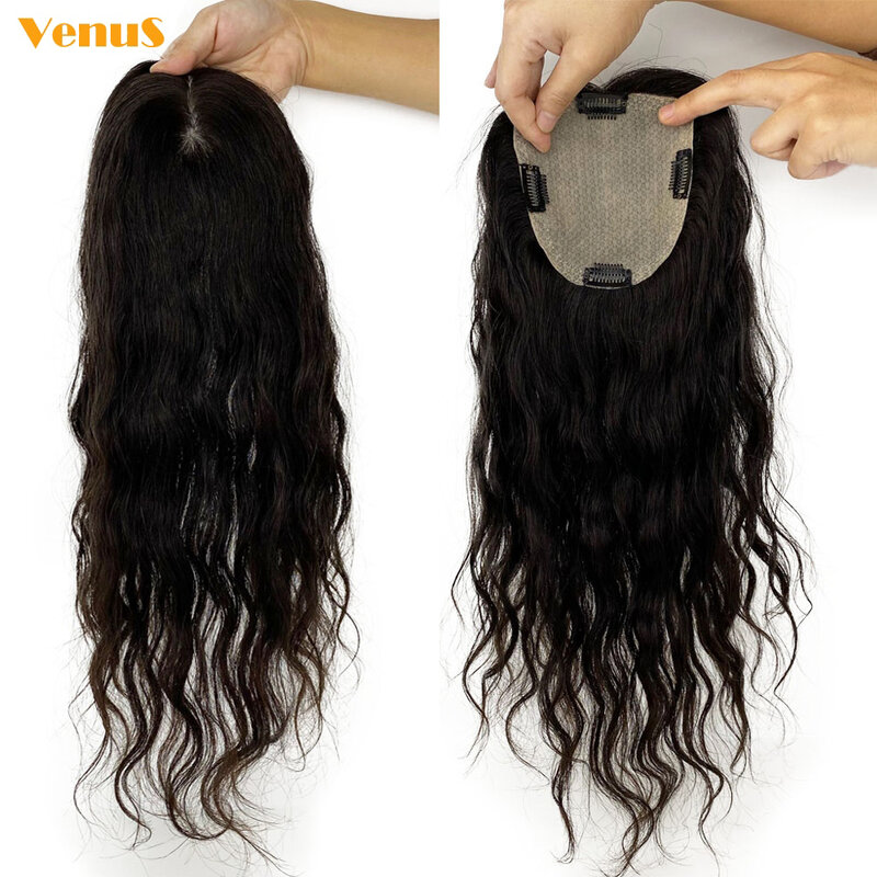 Virgin Human Hair Women Toupee Hairpiece 5''x5" Silk Base Topper Natural Scalp Base Clips In 13x12 cm Middle Part Topper 10-22''