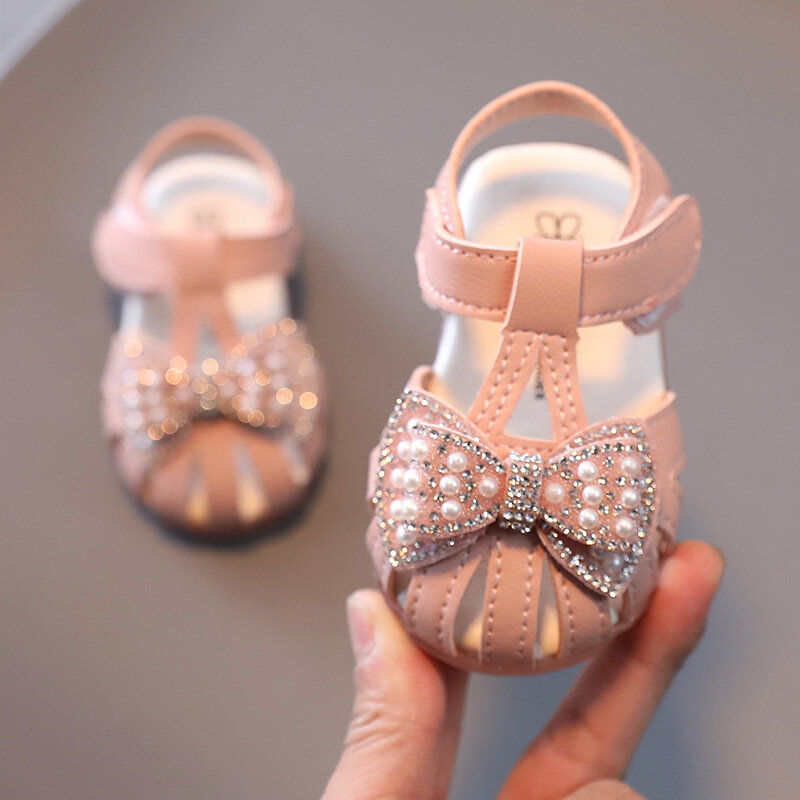 Sandales à nœud papillon pour bébé fille, chaussures de princesse à semelle souple
