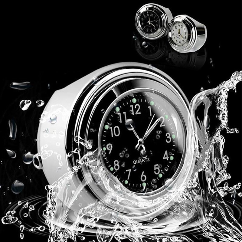 Универсальные кварцевые часы с креплением на руль мотоцикла велосипеда, алюминиевые светящиеся часы, Стайлинг, водонепроницаемые хромированные аксессуары для мотоцикла