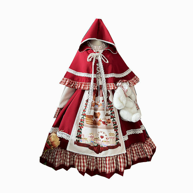 Gothic Lolita Dress Victorian Little Red Riding Hood Cosplay Christmas New Year Red Cape Girl Op Long Sleeve Dress Fairy Tales