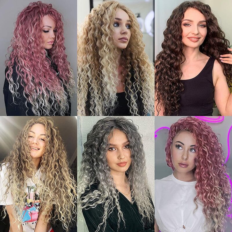 18-24inch Ocean Wave Crochet Braid Hair Deep Water Wave Hawaii Afro Curls For Women Synthetic Braiding Hair Extensions Pink
