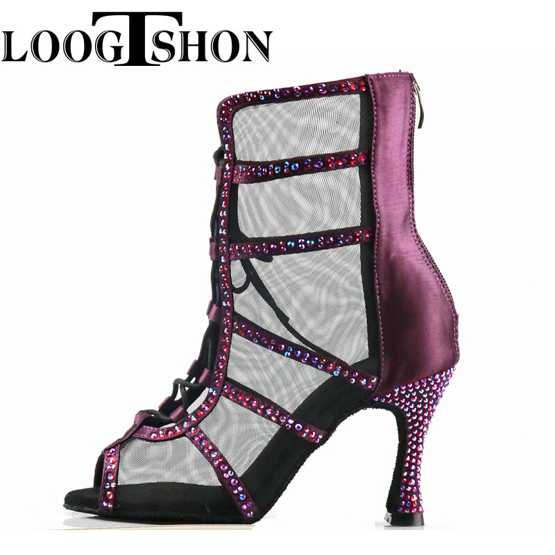 Loogtshon-zapatos de baile de salón con diamantes de imitación para mujer, zapatos de Salsa, profesionales, tango, latino, estilo alto