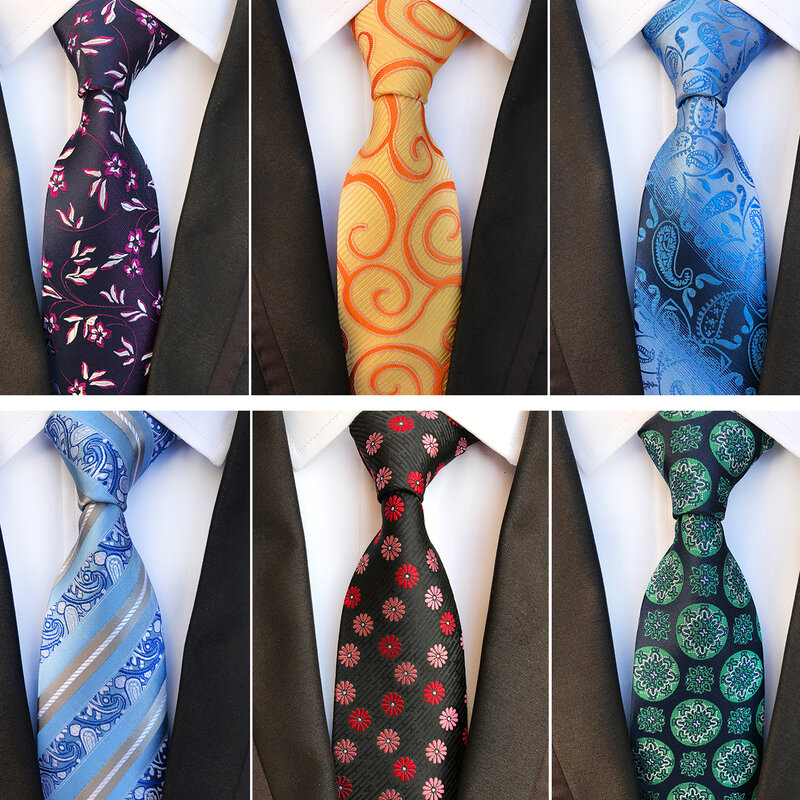 Gusleson-gravata clássica com listras, estampa flutuante, 8cm, jacquard, de seda, para homens, negócios, casamento, festa, formal, presente