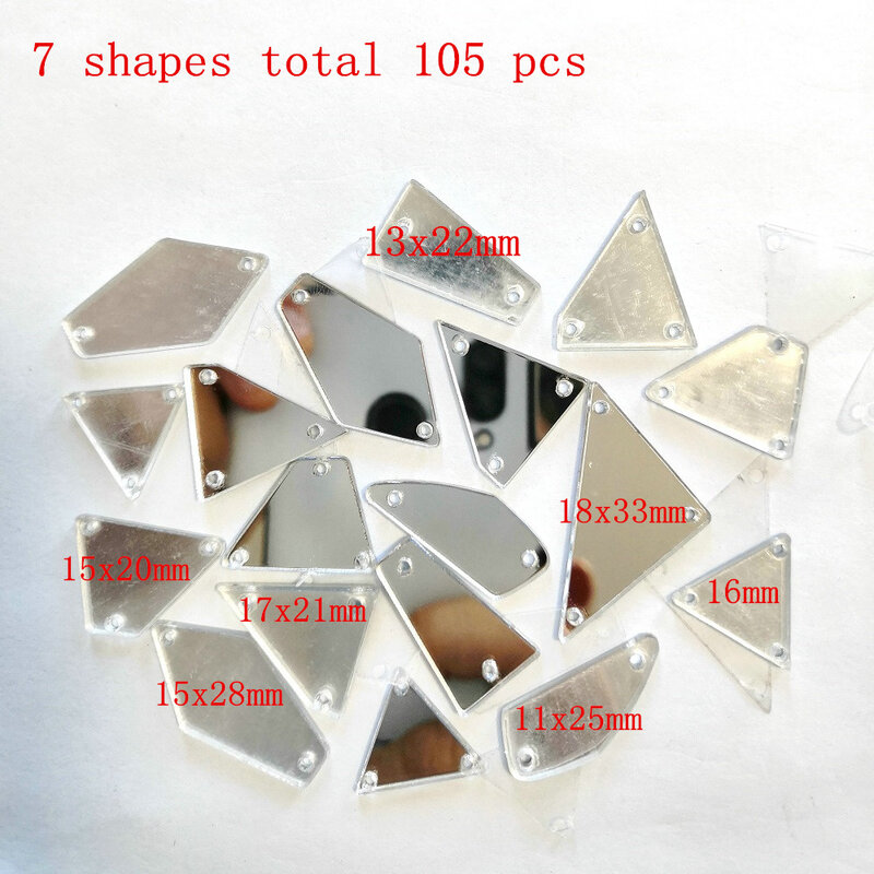 105 sztuk 7 kształtów Mix lustro wyczyść powierzchnia odzież damska szyć na dżetów kamienie, kryształy diament szycia Diy do sukni ślubnej