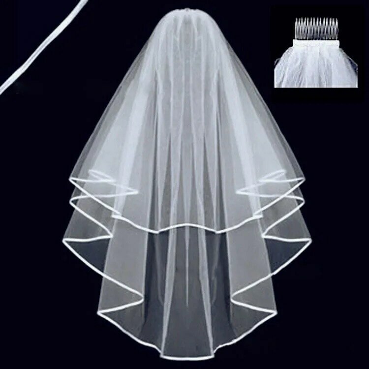 Frauen Hochzeits kleid Schleier zwei Schichten Tüll Band Rand Braut schleier Zubehör