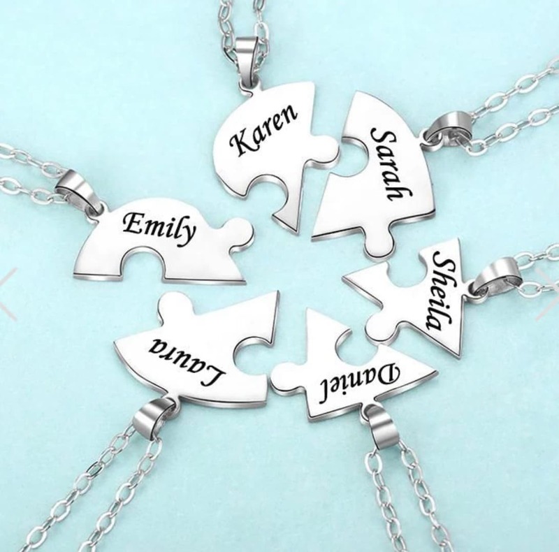 Custom Names Puzzled Heart Pendant Necklace Engraved Names Puzzled Hearts Pendant- send names via chat