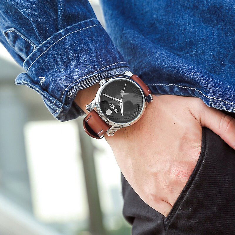 OUBAOER-Relógio cronógrafo quartzo de couro para homens, relógios de pulso casuais, relógios luxuosos e criativos, marca relógios, 2023