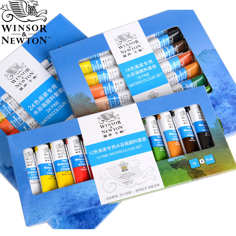 Winsor & Newton-Conjunto de tubos de acuarelas, pigmento para estudiantes, suministros de arte, 12/18/24 colores, 10ml